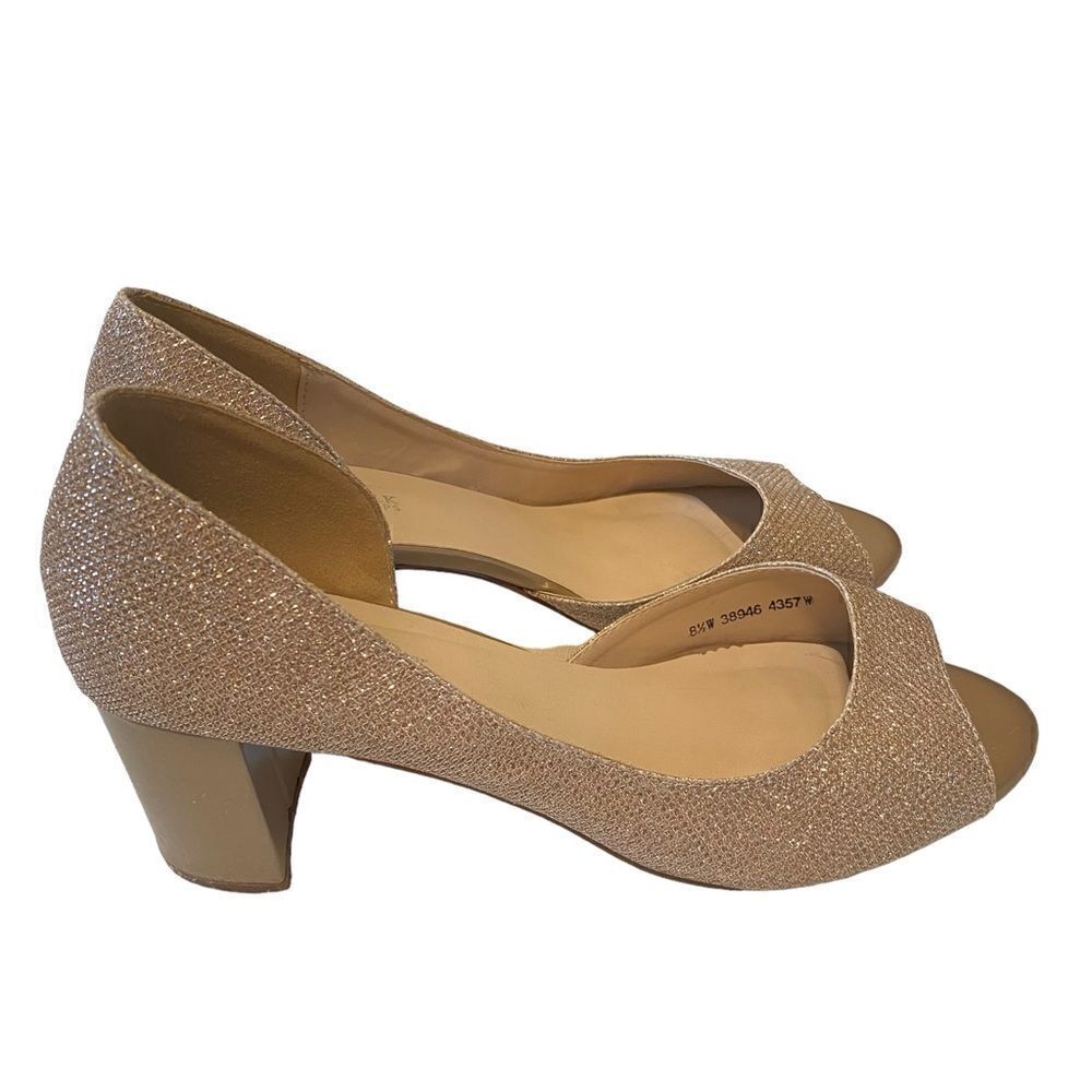 Benjamin Walk Peep Toe Sparkly Champagne Colored Block Heel Pumps in Ladies 8.5W - Picture 5 of 8